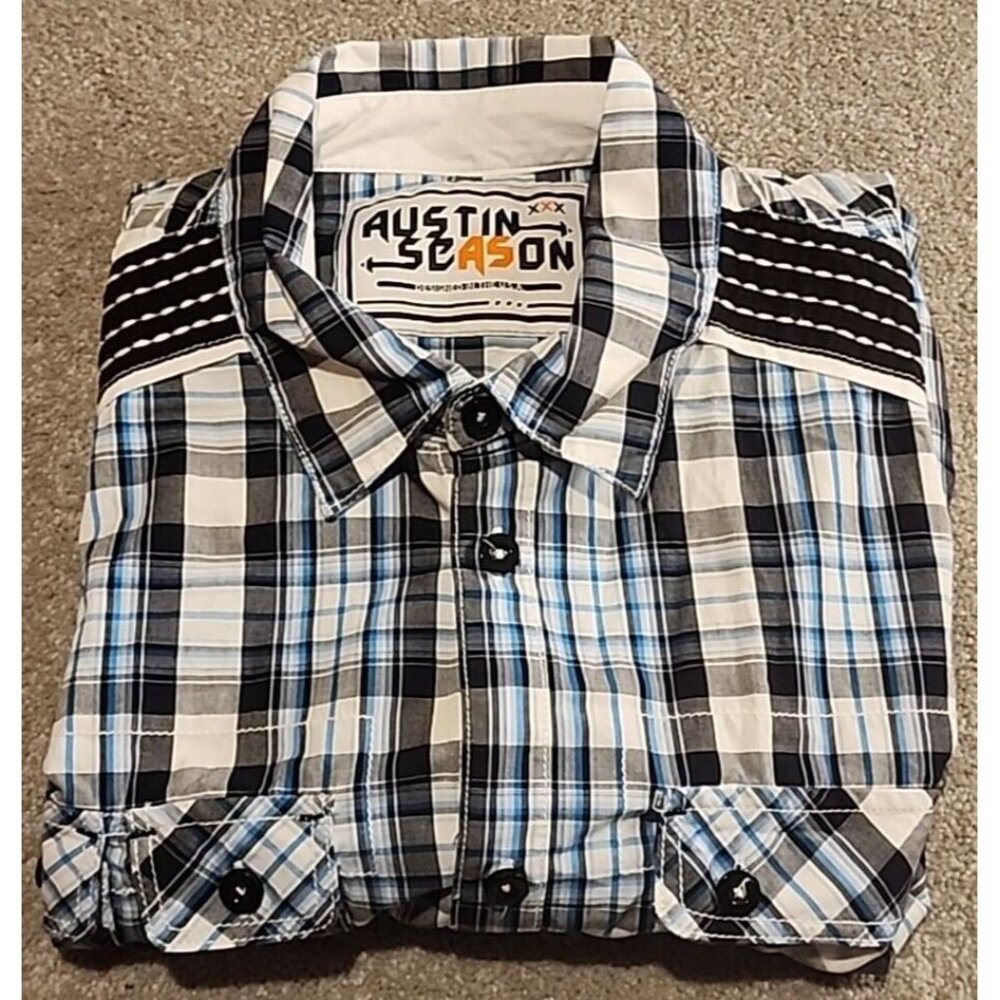 Austin Season Men Heavy Stitch Western Rock Biker Long Sleeve 3X Button Up Check